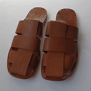 Beek Broadbill Leather Fisherman Sandals Mules SZ 11 Cognac Brown